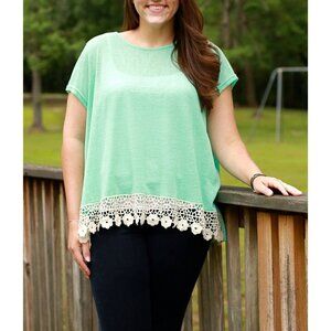 Umgee Semi Sheer Floral Crochet Short Sleeve Top